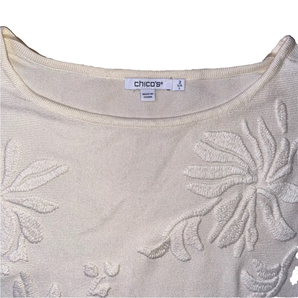 Chicos Embroidered Crewneck Sweater Size 2/Large Clean Girl GrannyCore Old Money - Picture 5 of 11